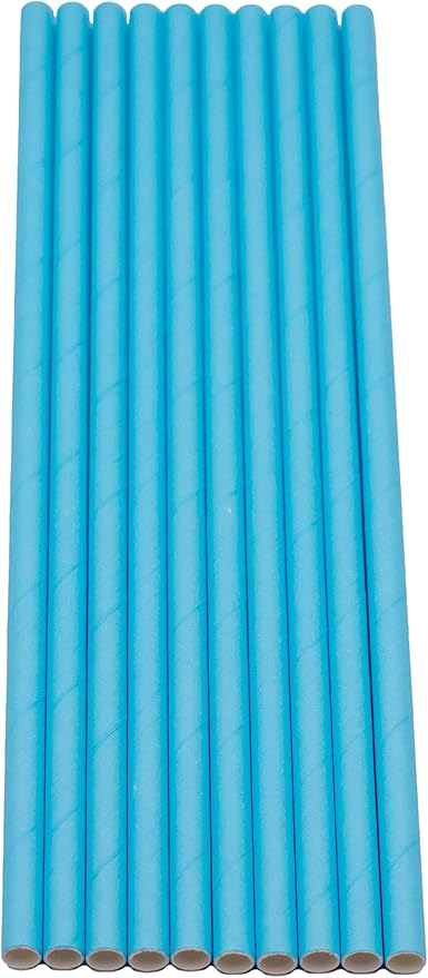 Pack of 300 Pastel Blue Biodegradable 4-Ply Paper Drinking Straws (Compostable, Non-toxic, BPA-free)