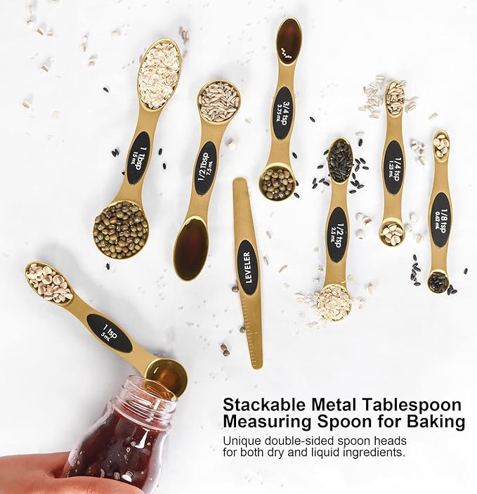Magnetic Measuring Spoons Set Stainless Steel with Leveler, Stackable Metal Tablespoon Measure Spoon for Baking, Measuring Cups and Spoon Set Kitchen Gadgets Apartment Essentials Fits