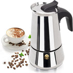 2 Cup 100ml Moka Pot Stainless Steel Espresso Coffee Maker Stovetop Coffeemaker Italian Classic Style Brewing Greca Cafe Mocha Machine for Cafeteras Lover Camping Travel and Home Use 3.3oz