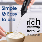 FoodVille MF05 Rechargeable Milk Frother USB Charging Handheld Foam Maker with Stainless Balloon Whisk for Cappuccino, Latte, Bulletproof Coffee, Keto Diet, Protein Powder, Matcha (Black)