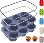 Socisen 2 Pack 6 Cups Silicone Jumbo Muffin Pan with Metal Reinforced Frame Silicone Molds for Baking Cupcake Cake Baking Pans Muffin Tin Tart Pans Baking Set for Easter Christmas holiday Cookie Tin