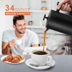 Secura French Press Coffee Maker, 304 Grade Stainless Steel Insulated Coffee Press with 2 Extra Screens, 34oz (1 Litre), Black