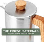 WALDWERK French Press (34 oz) - Non-Toxic Stainless Steel Double Wall French Press Coffee Maker - Plastic Free Coffee Press with Oak Wood Handle - Insulated Stainless Steel Coffee Maker - No Plastic