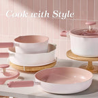 CAROTE Ceramic Cookware Set Nonstick, 15pcs Pots and Pans Set Non stick, Non Toxic Cookware,Dishwasher,RV/Camping Cookware Set, Pan and Pot with Kitchen Utensils, Pink