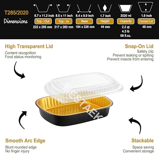 Oval Aluminum Foil Catering Trays with Lids (5 Pack) – 2X Thicker Heavy Duty Black Serving Platters for Parties, Catering, Takeout & Food Service, 68oz