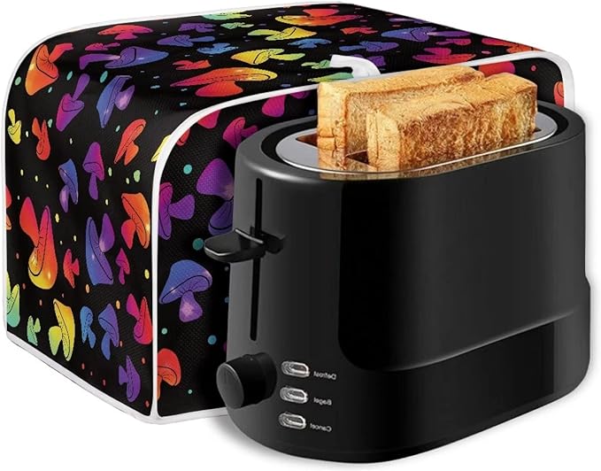 JEOCODY Colorful Mushroom Toaster Cover - Fabric Quilted 2 Slice Appliance Dust-proof and Fingerprint Protection for Kitchen Small Appliances