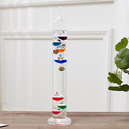 15 inch Galileo Thermometer with 7 Multi Colored Balls with Gold Tags from 60ºF to 84ºF Galileo Thermometer Gorgeous Gift for Family or Friends Present Home, Office Indoor and Outdoor Décor