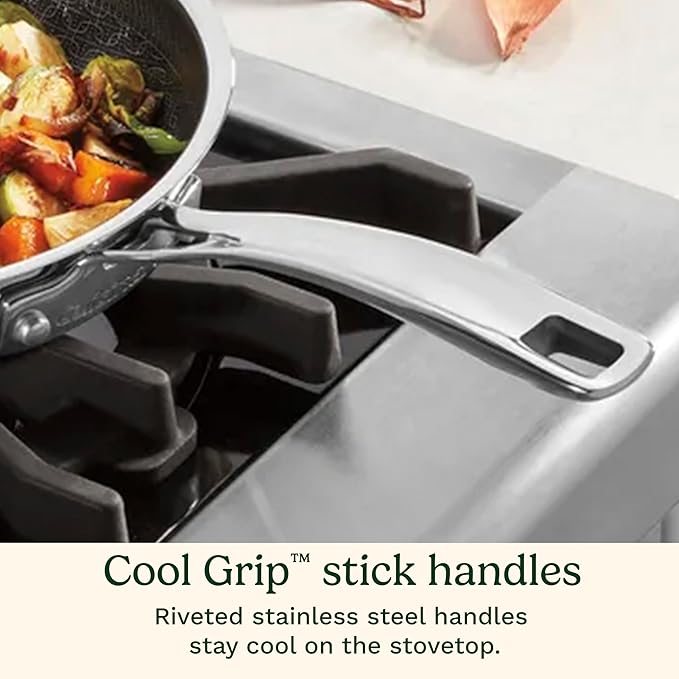 Cuisinart FusionPlus Hybrid Nonstick Stainless Steel Cookware Set, 5-Piece Skillet Cooking Set with PFAS-Free PURELYSEAR Ceramic Non Stick Technology, Scratch Proof, Cool Grip Handles, Dishwasher Safe