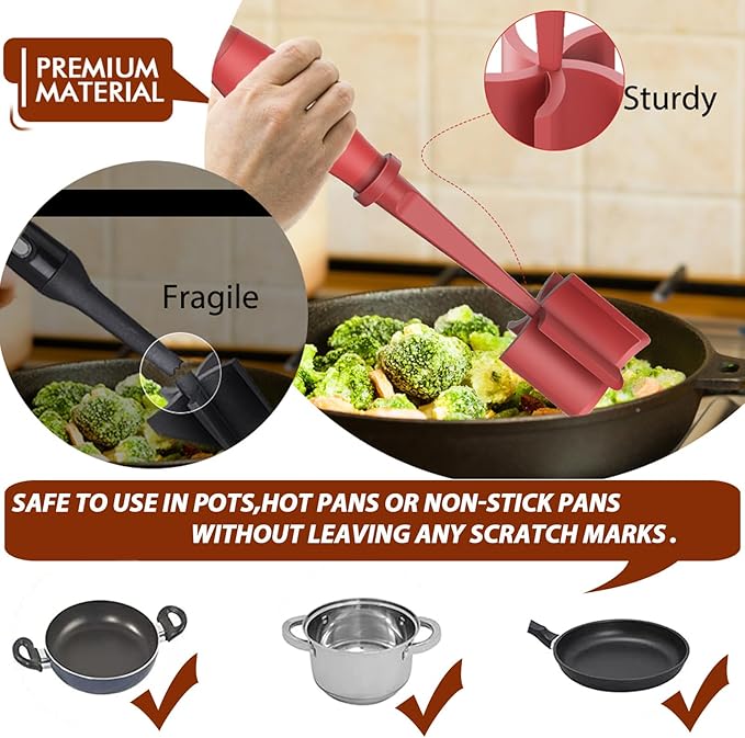 Shadowgallery 2Pack Meat Chopper,Heat Resistant Meat Masher for Hamburger Meat,Ground Beef Smasher,Nylon Chopper Utensil,Meat Ground,Non Stick Mix Chopper and Chop,Meat Masher Tool Gift（Red）