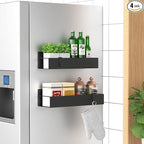 HuggieGems 2 Pack Magnetic Spice Storage Rack Organizer for Refrigerator and Oven, Black Fridge Organizers and Storage