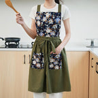 Pinknoke Vintage Pinafore Apron Dress for Women with Pockets Cute Floral Chef Aprons for Kitchen Cooking Baking Gardening