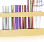 9.5” Large Acrylic Straw Holder for Cabinet Door, Reusable Adjustable Two-Part Straws Organizer with Ultra Sticky Adhesive Strips, 2026 Straw Storage for Kitchen Cupboard (Milky Yellow)