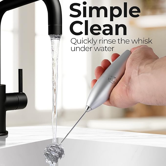 Zulay Kitchen Patented Tornado Triple Whisk Milk Frother with 4 Duracell Batteries – Handheld Foam Maker for Coffee, Lattes, Matcha & Hot Chocolate – Rich, Creamy Froth in Seconds - Bright Silver