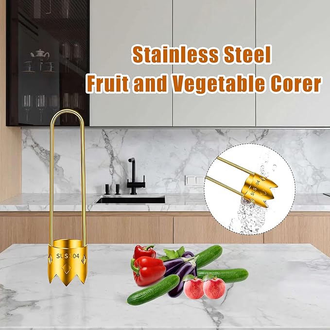 Red Bell Pepper Corer & Jalapeno Corer Tool, 304 Stainless Steel Vegetable Corer for Apple Tomato Pineapple, Ergonomic Non-Slip Handle Kitchen Gadgets, Seed Remover for Stuffed Peppers