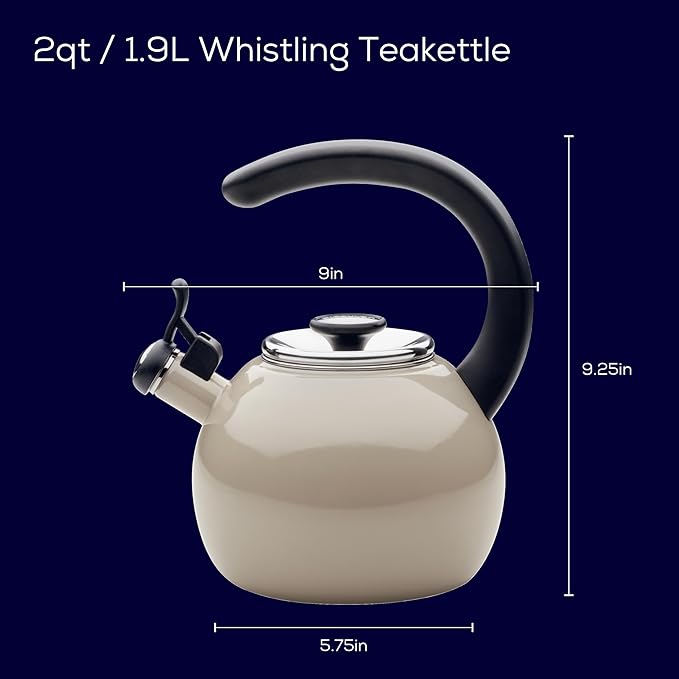 Circulon Enamel on Steel Whistling Induction Teakettle, Tea Kettle for Stovetop with Flip-Up Spout, 2-Quart, Gray