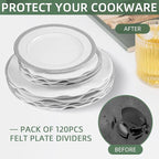 120Pcs Plate Separators Storage, Soft Felt Plate Dividers, Round Dish Storage Protectors Pads with 3 Different Size (White)