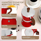 Aluminum 6 Cup 300ml Moka Pot Express Coffee Maker Stovetop Espresso Colorful Coffeemaker Italian Classic Style Brewing Greca Cafe Mocha Machine for Cafeteras Lover Camping Travel and Home Use 10oz