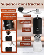 Stainless Steel Burr Manual Coffee Grinder For Drip,French Press,5 Adjustable Settings,Hand Maker with Built-In Burr,For Home Use and Camping (Stainless Steel burr-Black)