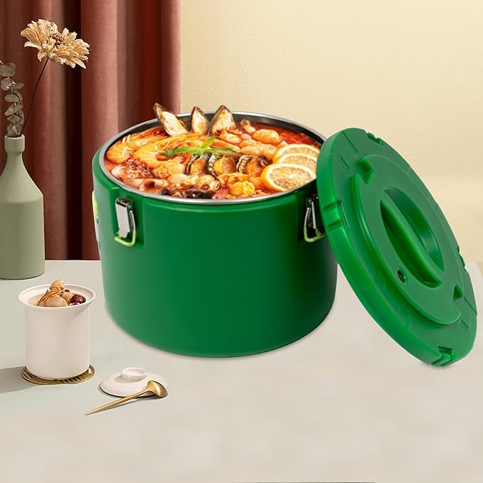 Eapmic 31.7Qt Insulated Food Container, Stainless Steel Container, 30L Commercial Soup Carrier 24 Hours Heat Preservation for Hot and Cold Food Storage Restaurant Canteen Home Lunch Use (Green, 30L)