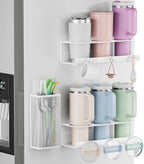 Magnetic Cup Holder For Stanley 20/30/40oz - 2 Pack Tumbler Organizer for Stanley - Water Bottle Organizer for Fridge with Straw Basket & 6 Hooks for Tumbler Cup Lids Accessories Organization White