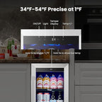 Yeego Beverage-Refrigerator,15 Inch Beverage Cooler 2PCS Small Wine Fridge Built-in or Freestanding with Auto Defrost, Mini Fridge with Glass Door for Bottles and Cans Beer/Soda/Water/Wine