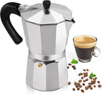 Aluminum 3 Cup 150ml Moka Pot Express Coffee Maker Stovetop Espresso Percolator Coffeemaker Italian Classic Style Brewing Greca Cafe Mocha Machine for Cafeteras Lover Camping Travel and Home Use 5oz