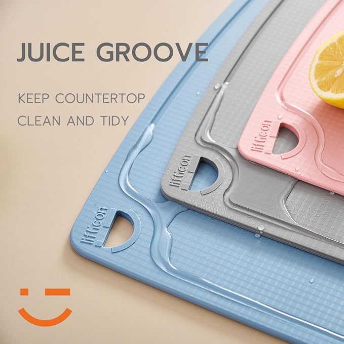 Liflicon Thick Silicone Cutting Board 12.6'' x 9.1'' Foldable & Flexible Design Juice Grooves Easy Grip Handle Dishwasher Safe-Plum Purple