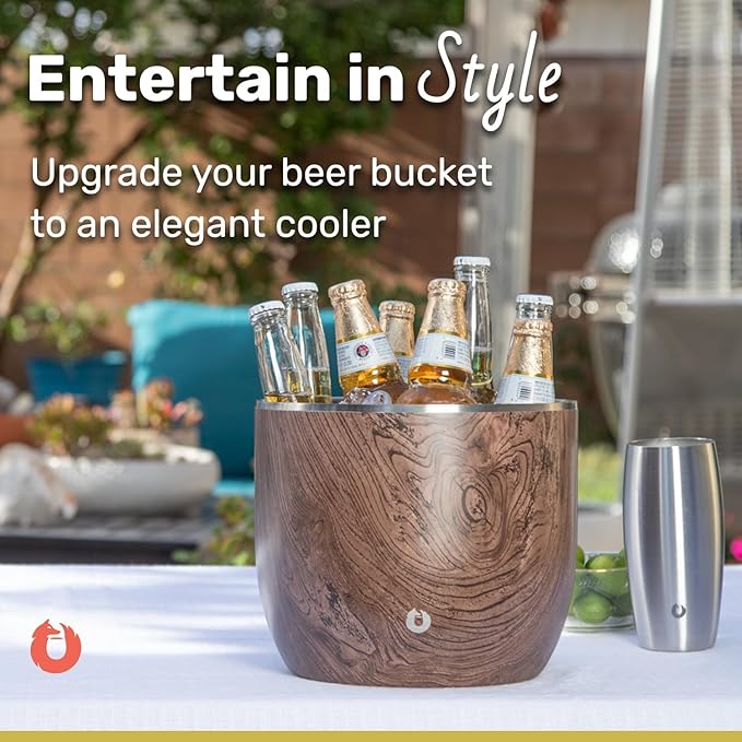 Snowfox XL - Insulated Ice Bucket with Lid/Scoops, Premium Vacuum Insulated Stainless Steel Ice Buckets for Parties, Ice Box, Home Bar Accessories, Parties Supplies, Bar Decor, 7L, Shimmer Gold