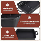 KEESHA 9x13 Inch Cast Iron Detroit Pizza Pan, Pre-Seasoned 4.8 Quart Deep Baking Dish for Casserole, Focaccia, Lasagna, Sicilian Bread, Oven & Grill Safe