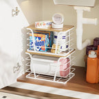 Extra Large 2 Pack Potato and Onion Storage Bins, Potato and Onion Storage Baskets with Bamboo Top, Trash Bag Dispenser, Storage Stackable for Kitchen Laundry Organizers, White