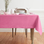 Solino Home Linen Tablecloth for Rectangle Tables 60 x 90 Inch - 100% Pure Linen Flamingo Pink Table Cloth - Fete, Machine Washable Cloth Tablecloth