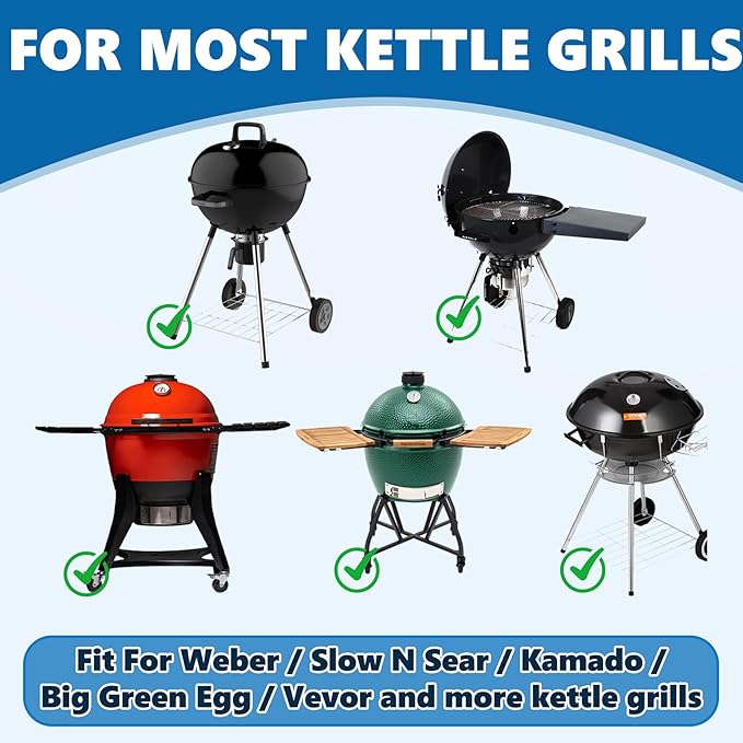 SafBbcue Cast Iron Half Moon Griddle Pan for Weber 22" Kettle Charcoal Grill Parts, Half Moon Cooking Grate for Slow n Sear, VEVOR, Kamado, Big Green Egg 22" Charcoal Kettle Grill Accessories