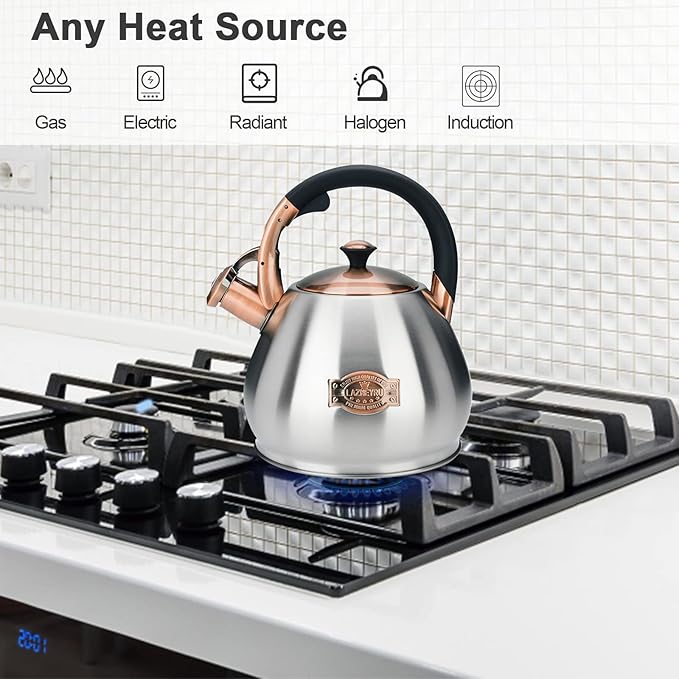 Tea Kettle Stovetop Whistling Kettle Teapot, 3Quart Tea Pot Stainless Steel Teakettle for Stove Top with Heat Proof Ergonomic Handle