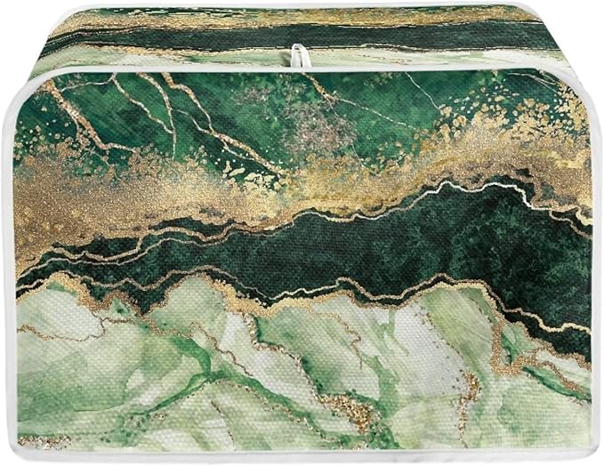 JEOCODY Teal Gold Marble Toaster Cover With Handle - 2 Slice Appliance Cover for Bread Maker, Kitchen Small Appliances, Universal Size Microwave Oven - Dustproof