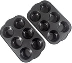 Non-Stick Jumbo Muffin Pans, 3.5" 6-Cup Set of 2 Baking Pans, Heavy Duty Carbon Steel Tins for Extra-large Muffins & Cupcakes