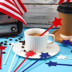 Jansun 36 Pcs 4th of July Patriotic Cocktail Stirrers, Red White and Blue Drink Stirrers Plastic Swizzle Sticks Reusable Coffee Stirrers Stir Sticks for Fourth of July Independence Day Party Supplies