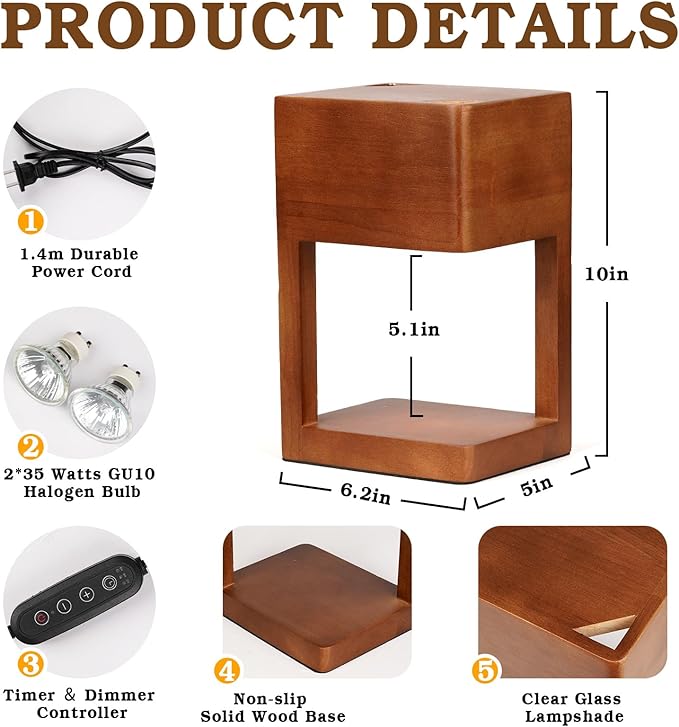 Candle Warmer Lamp Wood with Timer, Dimmable Electric Candle Lamp Warmer for Jar Candles, 2*35 Watt Bulb, Christmas Gifts, Birthday Gifts for Mom, Decorative Wooden Candle Lamp for Bedroom Home Decor
