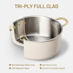 CAROTE 8QT Full Clad Tri Ply Stainless Steel Stock Pot with Lid, Kitchen Stockpot Soup Pot, Outer Ceramic Layer, Even Heating, All Stoves Compatible, Oven & Dishwasher Safe, Stay Cool Handle, White