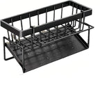 Carbon Steel Kitchen Sink Caddy, Sponge Holder Self Drain Soap Dish with Detachable Dishcloth Rack for Kitchen Countertop Organizer, Black