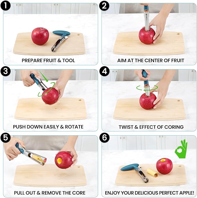 SCHVUBENR Premium Apple Corer Tool - Easy to Use and Clean - Sturdy Apple Remover with Sharp Serrated Tips - Stainless Steel Corers for Apple and Pear - Core Fruits with Ease (Blue)