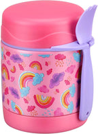 10oz Soup Thermo for Hot Food Kids Insulated Food Jar,Thermo Hot Food Lunch Container, Width Mouth Stainless Steel Lunch Box for Kids with Spoon (Pink-rainbow)