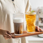 INSETLAN 6-Piece Glassware Set – 20 oz Ribbed Glass Tumblers with Lids and Glass Straws, Heavy-Duty Tumblers, Ideal for Iced Coffee, Smoothies, Cocktails, and Juices – Elegant and Durable Drinkware