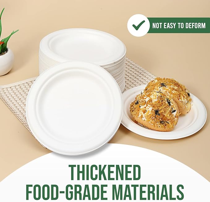 Dessert Plates, 100 Pack Small Paper Plates, Paper Plates 6 Inch – 100% Compostable Plates, Water & Oil Proof Disposable Plates, Microwavable Perfect Paper Plate For Party - White