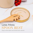 STYLED SETTINGS Beige Utensil holder - Large Ceramic Utensil Crock for Kitchen Counter – Stylish Cooking Utensil Storage & Gold Spoon Rest – Kitchen Organization & Farmhouse Décor