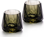 KAMMAK Crystal Whiskey Glasses Set of 2, 5.3oz Old Fashioned Glasses Stemless, Hand Blown Colored Cocktail Glasses, Engagement Gifts for Couples, Women, Men