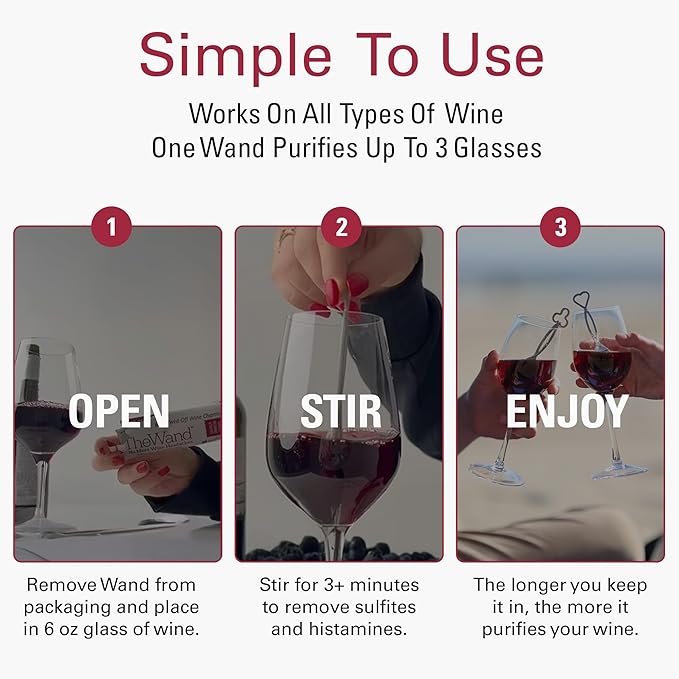PureWine The Wand Wine Purifier - Red & White Wine Filters for Histamines & Sulfites, Sulfite Remover Sticks, Helps Allergies & Headaches, Gift Accessories for Women & Men - 8 Wands, Silver