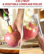 2 in 1 Apple Corer and Peeler Tool, Fruit Vegetable Corer and Peeler Tool Stainless Steel Apple Peeler Apple Corer Remover Tool Multifunction Corer Tool for Vegetable Fruit Kitchen Gadget (Red)