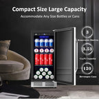 15 Inch Beverage Refrigerator and Cooler - 125Cans Capacity Mini Beer Drink Fridge with Glass Door and Lock Under Counter Built-in or Freestanding - for Soda, Beer, Wine - for Home Bar Kitchen
