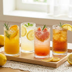 Moretoes Large Hobnail Drinking Glasses Set of 6, 15oz Highball Glass Cups, Kitchen Drinkware Glassware,Embossed Water Tumbler,for Beer,Cocktail,Whiskey,Juice and Various Mixed Drinks(Clear)