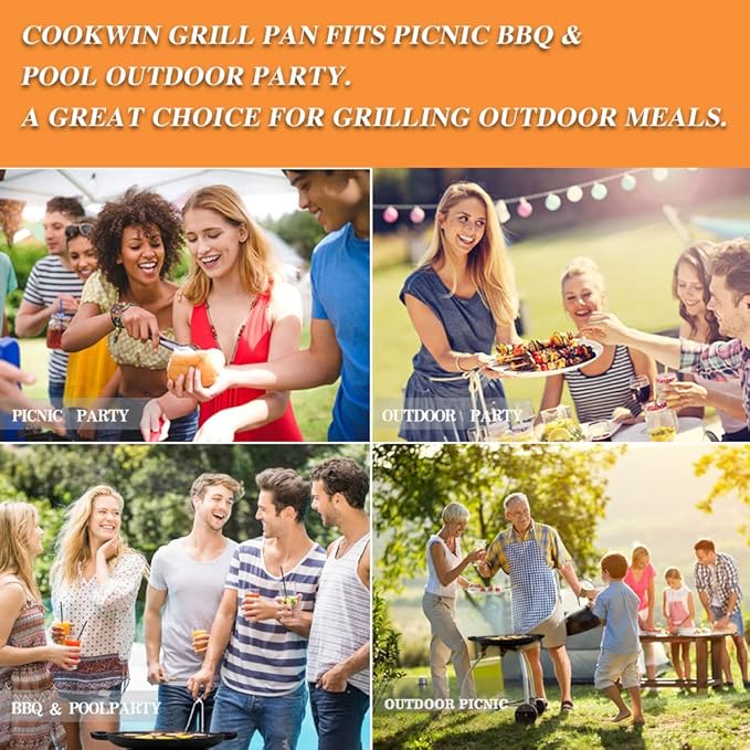 Cast Iron Grill Pan, 12.6 inch Griddle Pan with Dual Handles, Pre-Seasoned Heavy-Duty Cast Iron Skillet for Stovetop, Oven, Indoor & Outdoor BBQ Use